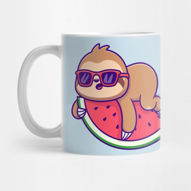 Cute Sloth Laying On Watermelon With Glasses Cartoon by Catalyst Labs